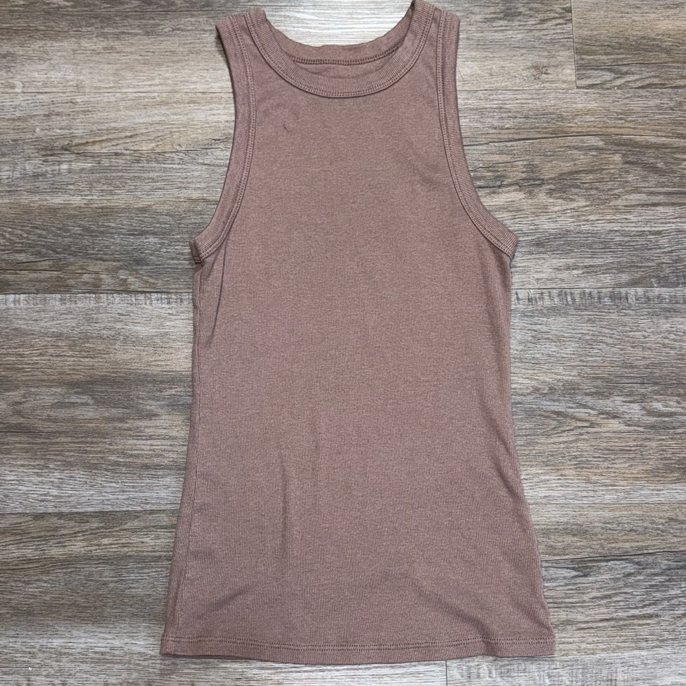 A New Day Mauve Brown Ribbed Cotton Crewneck Tank Top Womens Small Snug Fit